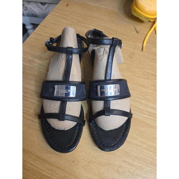Coach Women’s Black Leather & Fabric Sandals Size 6.5B - Picture 1 of 10